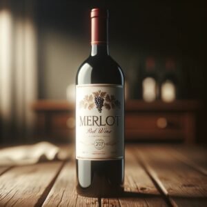 A bottle of merlot red wine