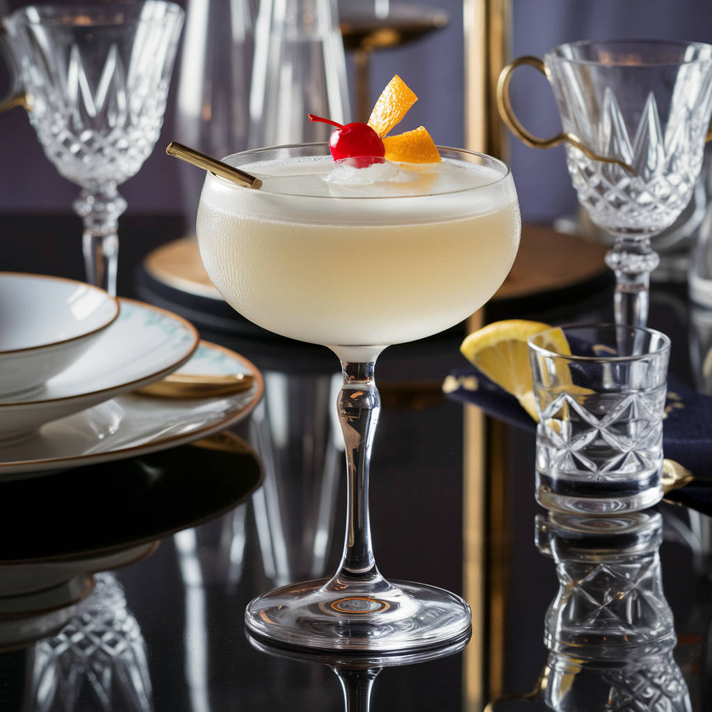 A beautifully garnished White Lady cocktail in a classic coupe glass.