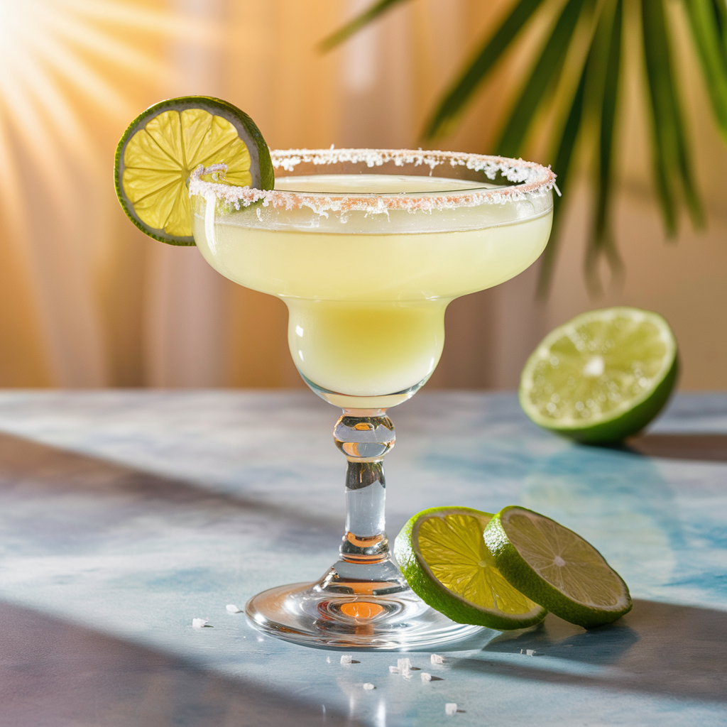 Classic margarita cocktail recipe with a salted rim and fresh lime wedges