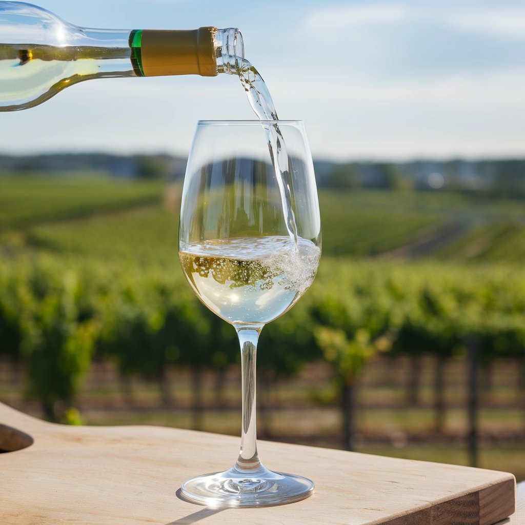"Chilled glass of best white wines with a scenic summer backdrop, showcasing a refreshing drink for warm weather."