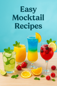 A refreshing tropical mocktail served in a tall glass, topped with frothy foam and garnished with a fresh pineapple wedge — perfect for easy mocktail recipes.