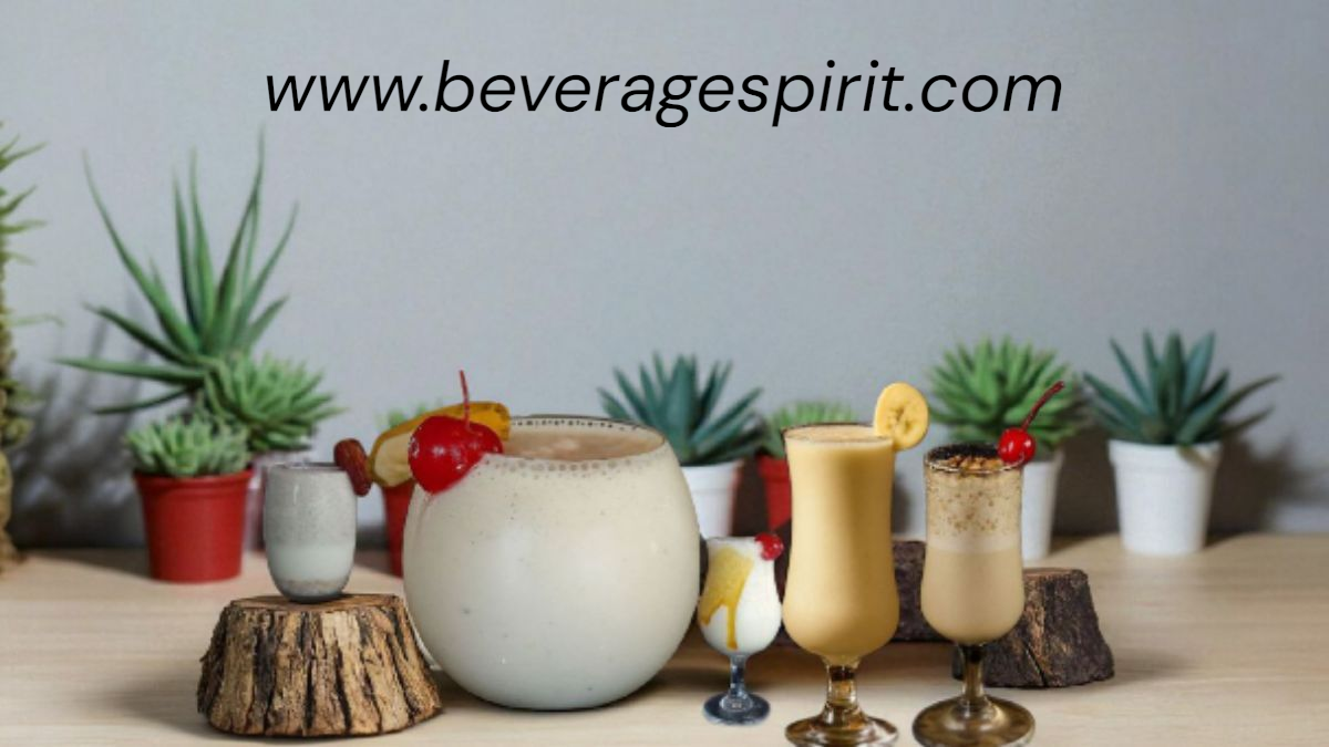 Healthy mocktail made with dates, cashew nuts, and banana served in a tall glass”